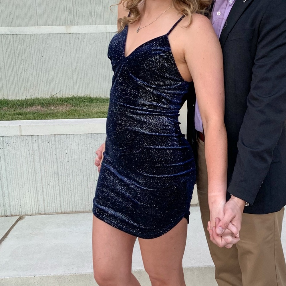 Navy Blue Sparkly Velvet Dress